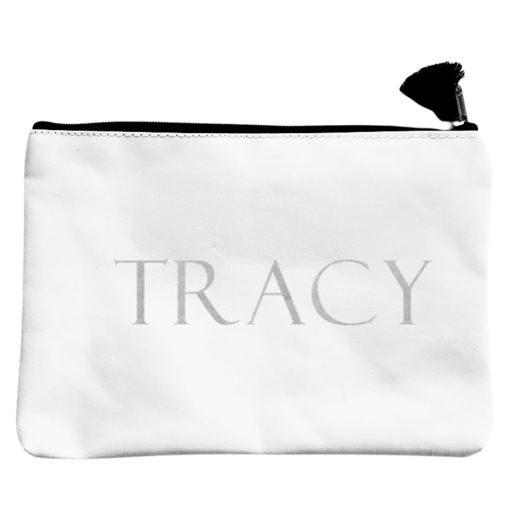 Make-Up Bag (White) – Personalized Name – Karma Collections